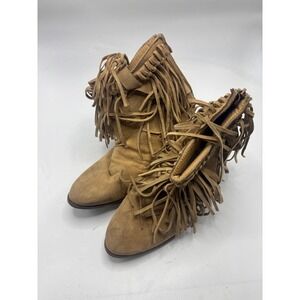 WILD G Tan Suede Fringe Ankle Boots Western Boho Festival Size 10